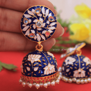 big meenakari jhumka Navy blue