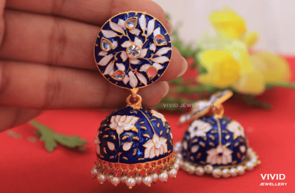 big meenakari jhumka Navy blue
