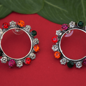 multicolored floral stone stud