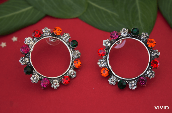 multicolored floral stone stud