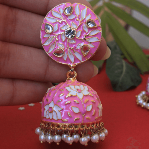 Meenakari jhumka  baby pink