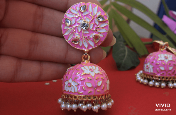 Meenakari jhumka  baby pink