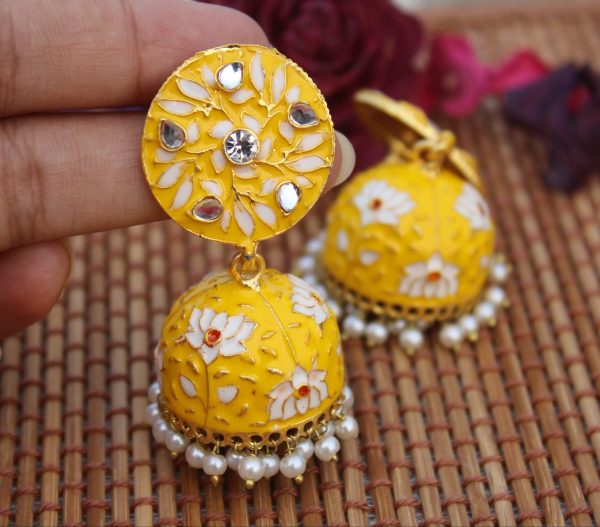 meenakari jhumka yellow