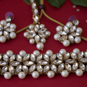 stone pearl silver choker set
