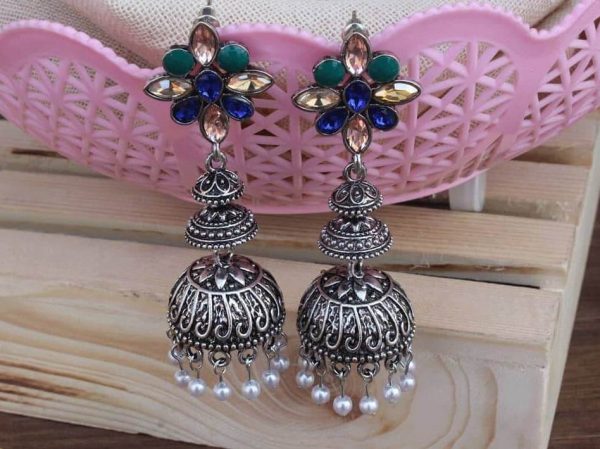 multi stone jhumka