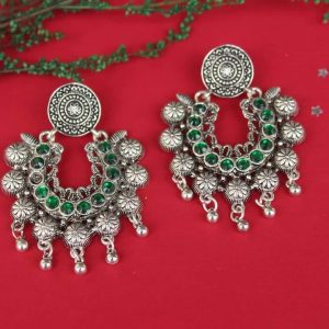 Green stone chandbali