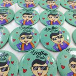 mint-green brooch with a smiling cartoon man in sunglasses and traditional attire. The text "Ladke Wale these brooches are perfect for baraat day, nikah ceremonies, and more