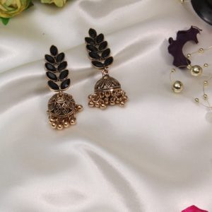 golden black beads jhumka