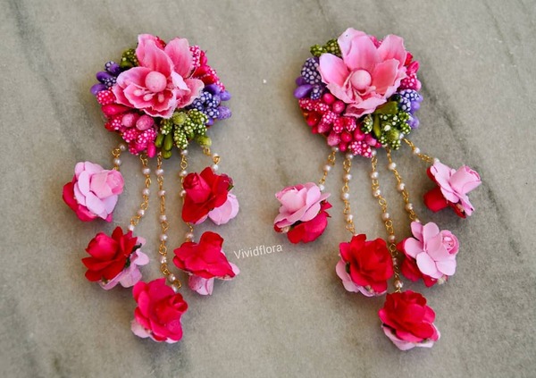 Earrings With Rose Flora Hangings