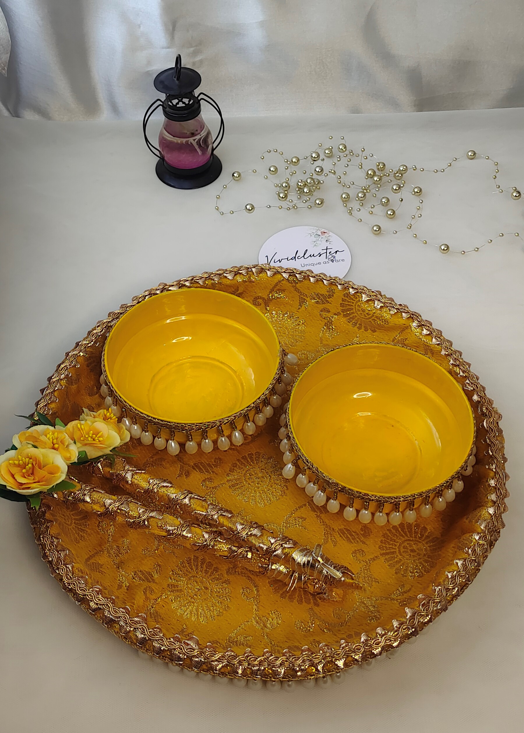 Handcrafted Yellow Platter Set vivid cluster