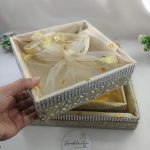 shagun tray crafted from high-quality MDF and net. Ideal for sangeet, engagement, and return gifts, this tray enhances guest giveaways