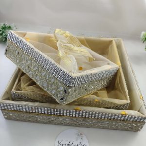 Handcrafted shagun tray made of high-quality MDF and net for sangeet, engagement, and return gifts. wedding return gift presentations, guest giveaways, and baby showers