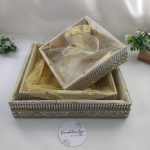 MDF shagun tray with net detailing, perfect for sangeet, engagement, and return gifts. Use this tray for guest giveaways, baby showers
