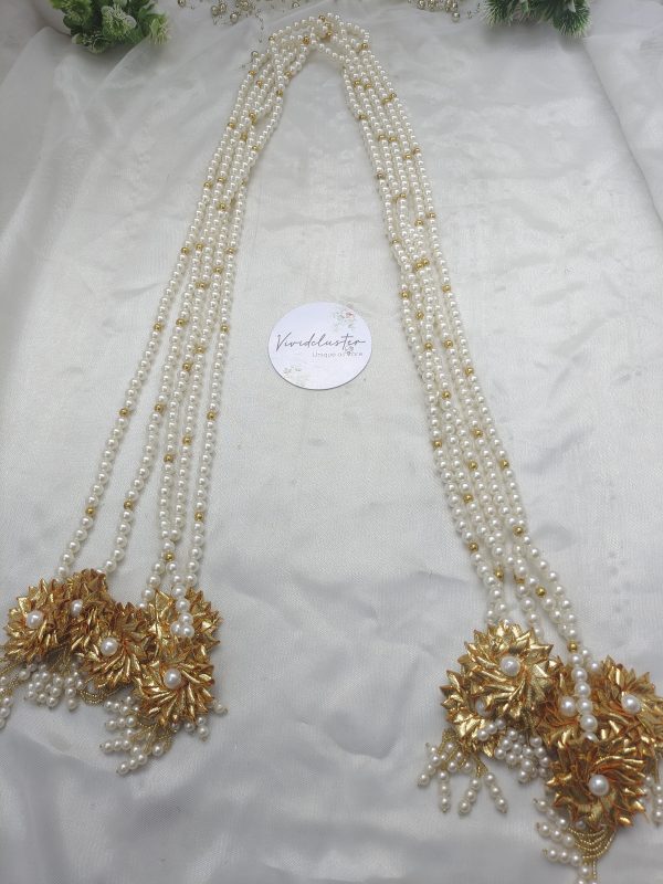 Gota Pearl Welcome Milni Mala with delicate pearls and traditional gota work for nikah ceremony