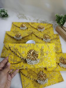 designed pearl envelope in yellow, perfect for bridal shower giveaways envelope a beautiful choice for shagun lifafas, nikah ceremonies, and bridal showers