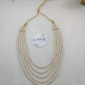 Multi-layered pearl welcome milni mala moti haar, ideal for nikah ceremonies, wedding favors, and guest malas