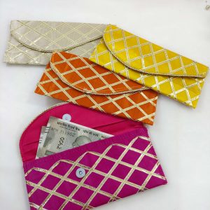 Beautifully designed traditional shagun envelopes featuring intricate gota, perfect for nikah ceremony envelopes, bridal shower gifts, and baby shower celebrations