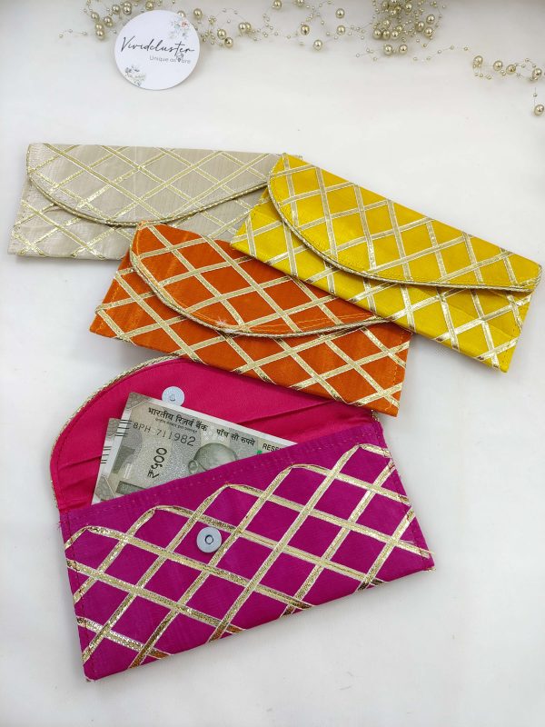 Beautifully designed traditional shagun envelopes featuring intricate gota, perfect for nikah ceremony envelopes, bridal shower gifts, and baby shower celebrations