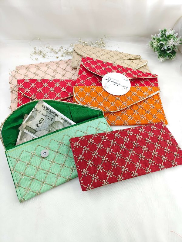Handcrafted embroidery envelope in vibrant colors, perfect for nikah ceremony envelope, wedding favor, shagun giveaway gift, and more.