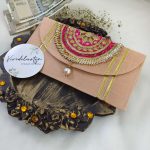 Decorative Gota Shagun Lifafa multicolor envelope with golden gota embroidery, ideal for wedding favors and cash gifts.
