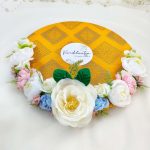 Charming floral Haldi platter with yellow accents, adding a festive touch to bridal showers and traditional wedding ceremonies wedding rituals