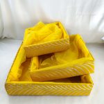 yellow shagun tray handcrafted from premium MDF and net. Perfect for use as return gifts or guest giveaways at sangeet, engagement, and baby shower events