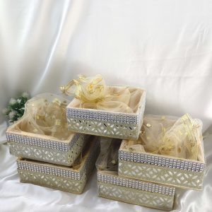 Beautiful handcrafted shagun tray made from premium MDF and net, ideal for sangeet, engagement, and return gifts