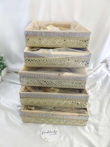 Handcrafted shagun tray featuring high-quality MDF and net, perfect for sangeet, engagement, and return gifts.