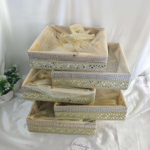Handcrafted shagun tray made from premium MDF and net, ideal for sangeet and engagement return gifts. Use this tray for guest giveaways,