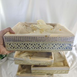Sophisticated handcrafted shagun tray made from high-quality MDF and net, perfect for sangeet, engagement, and return gifts. Enhance guest giveaways