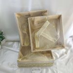 Sophisticated handcrafted shagun tray made from MDF and net, designed for sangeet and engagement return gifts. Perfect for guest giveaways,
