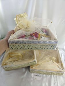 Beautiful handcrafted shagun tray made from premium MDF and net, ideal for sangeet, engagement, and return gifts