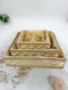 Golden Decorative Tray made from MDF and laces for Nikah Ceremony, Bridal Shower, and Baby Shower