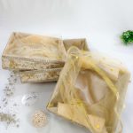Golden Decorative Tray with Intricate Lace Detailing for Sangeet Ceremony and Bridal Shower Favors