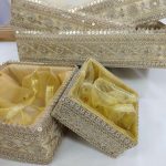 shagun tray made from high-quality MDF and adorned with delicate net, perfect for return gifts at sangeet, mehendi, shagun, and engagement ceremonies