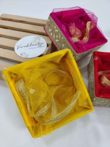 Shagun Platter Set in Bright Colors with Golden Accents for Weddings, Nikkah Ceremonies, and Bridal Showers