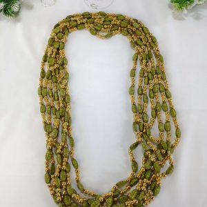 A pair of Welcome Milni Mala Moti Haar with green beads and golden pearls or Nikah ceremonies and wedding favors