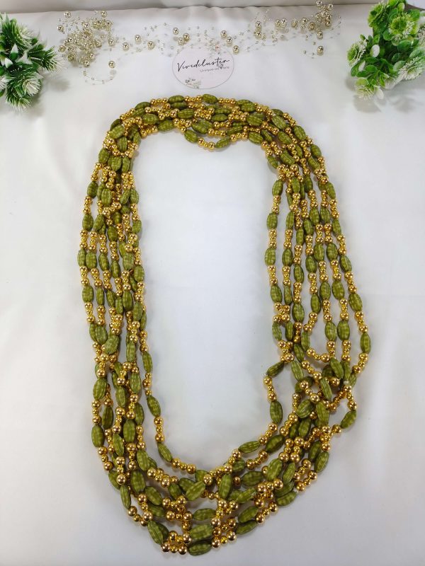 A pair of Welcome Milni Mala Moti Haar with green beads and golden pearls or Nikah ceremonies and wedding favors