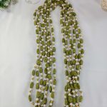 green and gold beaded Milni Malas with pearls ideal for wedding favors, bridesmaid presents, and guest welcome malas