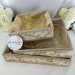 Beautiful Golden Shagun Tray with intricate lace detailing, ideal for wedding gifts and favors. This handcrafted tray features delicate lace accents, making it perfect for nikah ceremonies, bridal showers, this tray is sure to be a cherished keepsake for guests