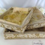 Handcrafted Golden Embroidery Tray with lace detailing, perfect for weddings and celebrations. This elegant tray, adorned with intricate lace accents, is ideal for nikah ceremonies, wedding favors, return gifts, and baby showers. this shagun tray is a memorable keepsake