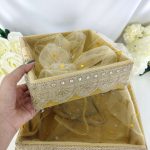 Golden Shagun Platter with Lace Detailing, Ideal for Wedding Favor and Return Gift