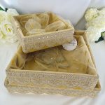 Beautiful Lace-Embellished MDF Velvet Shagun Tray, Perfect for Engagement and Wedding Giveaways.
