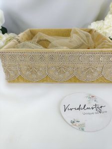 Golden Shagun Platter with Lace, Ideal for Bridal Shower and Wedding Keepsakes