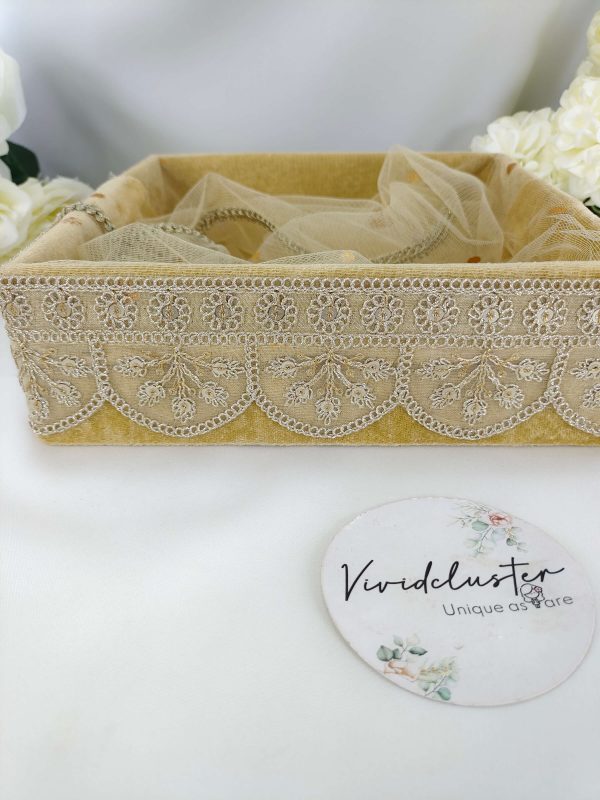 Golden Shagun Platter with Lace, Ideal for Bridal Shower and Wedding Keepsakes