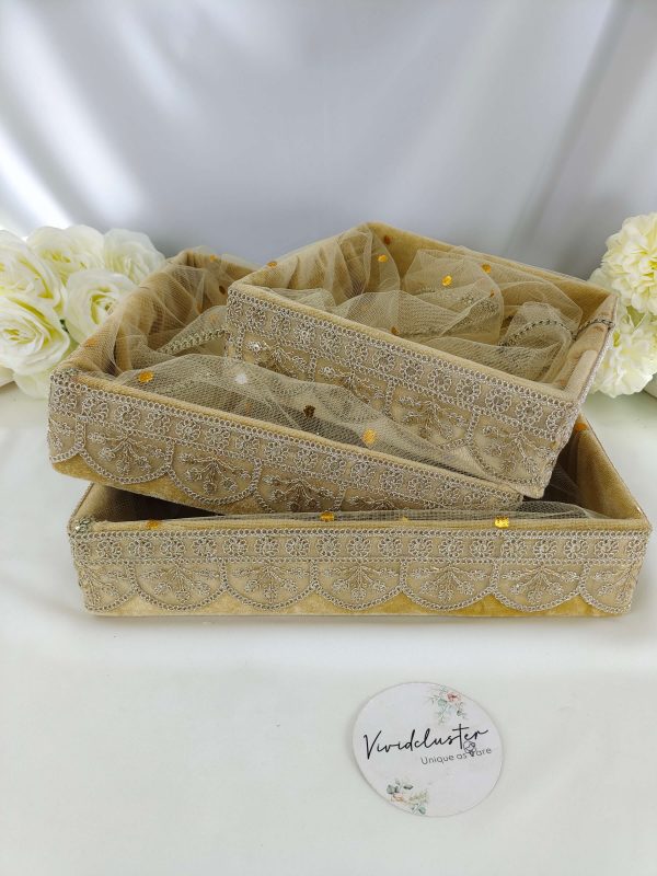 Lace-Adorned Golden Shagun Tray for Wedding Gifts and Baby Shower Keepsakes