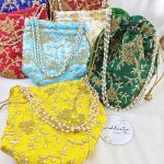 embroidery potli bags in various colors, ideal for wedding accessories, bride wedding favors, and special giveaways for Nikah ceremonies