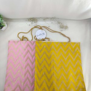 Lehariya printed bags each with a unique zigzag pattern. These bags are perfect for wedding favors, nikah ceremony gifts, and giveaway favors