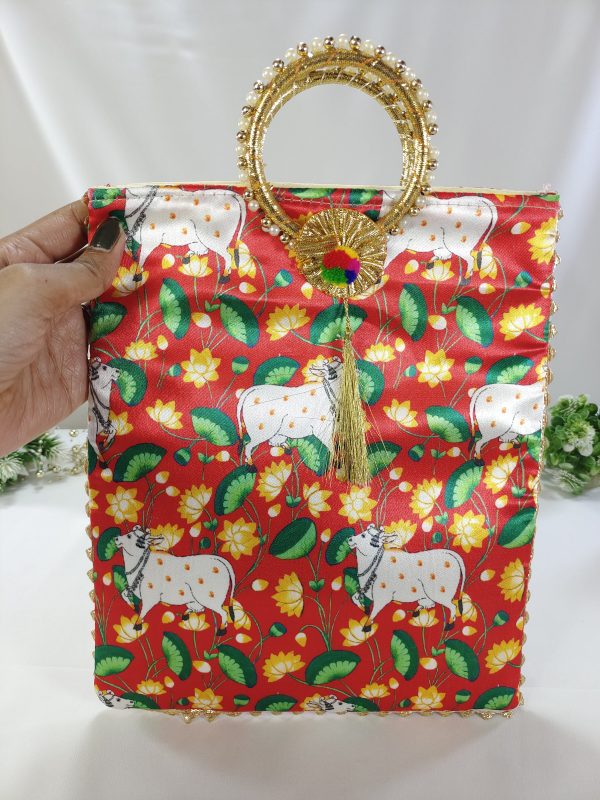 Potli Bag With Gold Handle Traditional And Floral design - Image 3