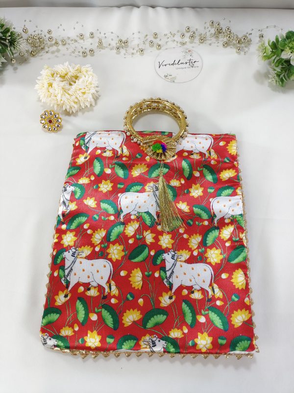 Potli Bag With Gold Handle Traditional And Floral design